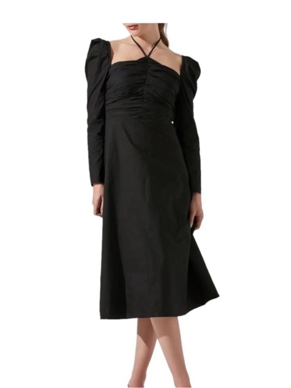 ASTR the label NWT Ruched Puff-Sleeve Halter Midi Dress